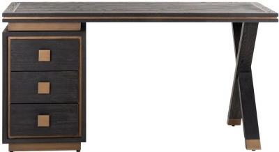 Product photograph of Hunter Black Oak And Gold 3 Drawer Desk from Choice Furniture Superstore