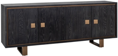 Product photograph of Hunter Black Oak And Gold 4 Door Extra Large Sideboard from Choice Furniture Superstore