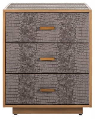 Product photograph of Classio Animal Leather With Brass Trim 3 Drawer Bedside Cabinet from Choice Furniture Superstore