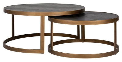 Product photograph of Blackbone Black Oak And Brass Nest Of 2 Coffee Tables from Choice Furniture Superstore