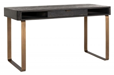 Product photograph of Blackbone Black Oak And Brass Office Desk from Choice Furniture Superstore