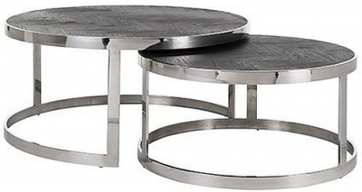 Product photograph of Blackbone Black Oak And Silver Round Coffee Table Set Of 2 from Choice Furniture Superstore