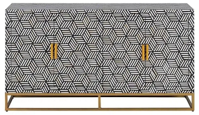 Product photograph of Bliss Bone Inlay 4 Door Sideboard With Brass Metal Base from Choice Furniture Superstore