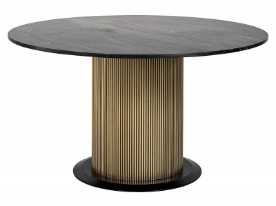 Product photograph of Ironville Golden And Black Marble Top 6 Seater Round Dining Table - 140cm from Choice Furniture Superstore