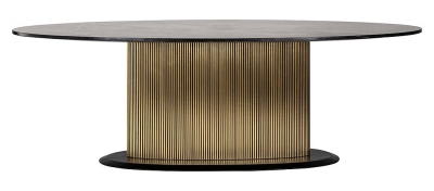 Product photograph of Ironville Golden And Black Marble Top Oval Dining Table - 235cm from Choice Furniture Superstore