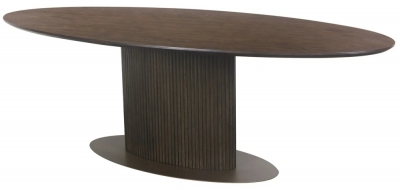 Product photograph of Luxor Brown Fluted Ribbed Dining Table 235cm Seats 8 To 10 Diners Oval Top from Choice Furniture Superstore