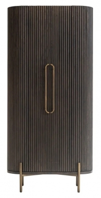 Product photograph of Luxor Brushed Brass Ribbed 1 Door Large Curved Cabinet from Choice Furniture Superstore