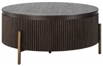 Product photograph of Luxor Brown Fluted Ribbed Round Coffee Table from Choice Furniture Superstore