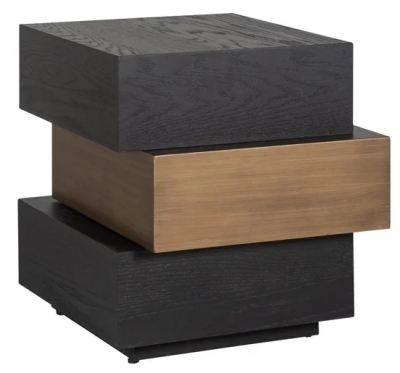 Product photograph of Cambon Dark Oak And Brass Layered Side Table from Choice Furniture Superstore