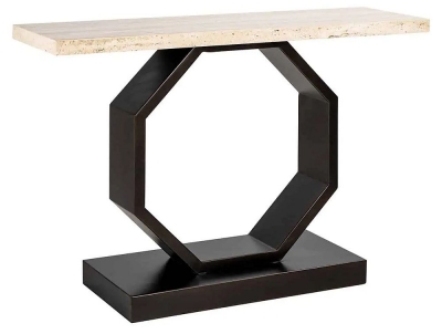 Product photograph of Avalon Travertine Stone And Black Console Table from Choice Furniture Superstore