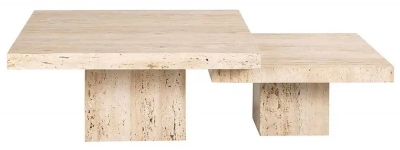 Product photograph of La Cantera Travertine Marble Square Coffee Table Set Of 2 from Choice Furniture Superstore