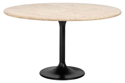 Product photograph of Hampton Travertine Marble And Black 140cm Round Dining Table from Choice Furniture Superstore