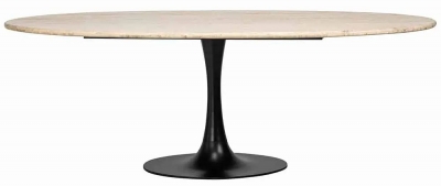 Product photograph of Hampton Travertine Marble And Black 230cm Oval Dining Table from Choice Furniture Superstore