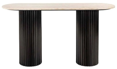 Product photograph of Hampton Travertine Marble And Black Fluted Ribbed Console Table from Choice Furniture Superstore