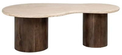 Product photograph of Douglas Travertine Marble And Mango Wood Coffee Table from Choice Furniture Superstore