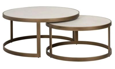 Product photograph of Whitebone Verona Grey Oak And Brass Set Of 2 Round Coffee Tables from Choice Furniture Superstore