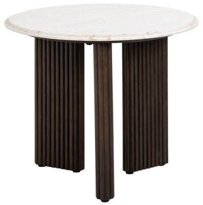 Product photograph of Mayfield Morchana Marble And Brown Fluted Ribbed Round Side Table from Choice Furniture Superstore