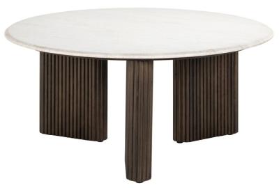 Mayfield Morchana Marble And Brown Fluted Ribbed Round Coffee Table