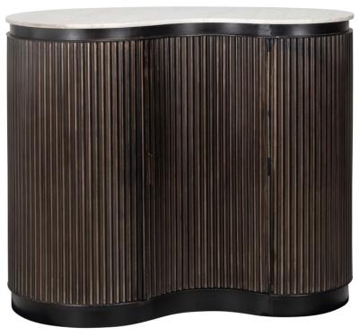 Product photograph of Mayfield White Marble Top 1 Door Bar Cabinet - Dark Wood Fluted Base from Choice Furniture Superstore