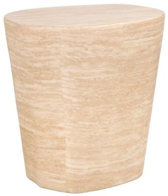 Product photograph of Fictus Beige Travertine Faux Marble Side Table from Choice Furniture Superstore