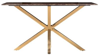 Conrad Brown Marble And Gold Rectangular Console Table