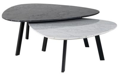 Trocadero Black And White Marble Top Coffee Table Set Of 2