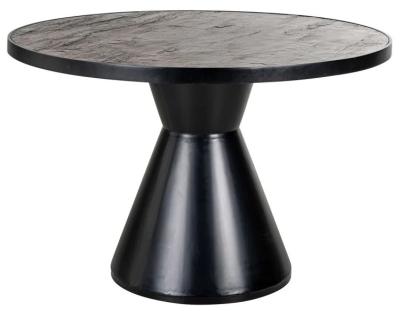 Russell Stone And Metal 4 Seater Round Dining Table With Black Pedestal Base