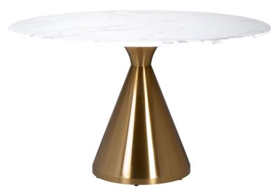Tenille White Marble 4 Seater Round Dining Table With Brushed Gold Pedestal Base