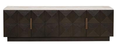 Claremont Dark Wood Extra Large Geometric Tv Unit With Travertine Top