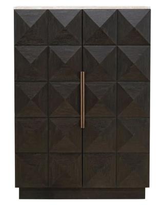Claremont Dark Wood 2 Door Geometric Cabinet With Travertine Top