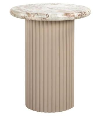 Product photograph of Coronel Beige Marble Round End Table With Fluted Base from Choice Furniture Superstore