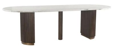 Product photograph of Mayfield White Marble Top 12 Seater Oval Dining Table - Dark Wood Fluted Pedestal Base from Choice Furniture Superstore