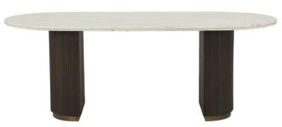 Mayfield White Marble Top 8 Seater Dining Table With Brown Fluted Wooden Base