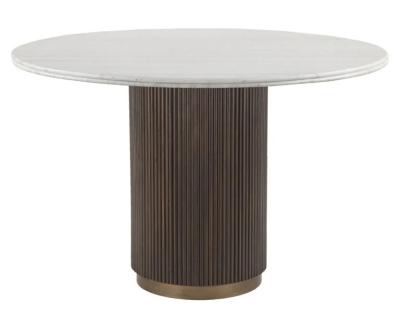 Mayfield White Marble Top 4 Seater Dining Table With Brown Fluted Wooden Base