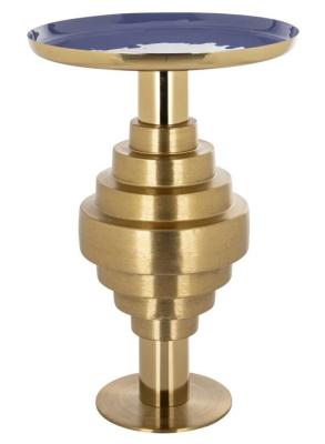 Product photograph of Renao Blue And Gold Round End Table from Choice Furniture Superstore