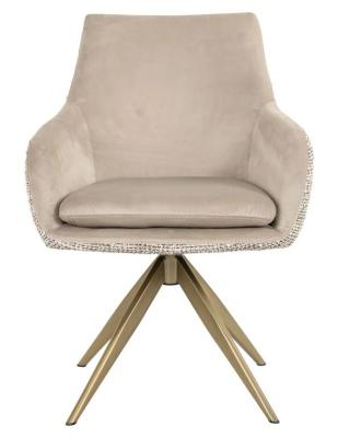 Lisonne Natural Khaki Fabric Swivel Dining Armchair