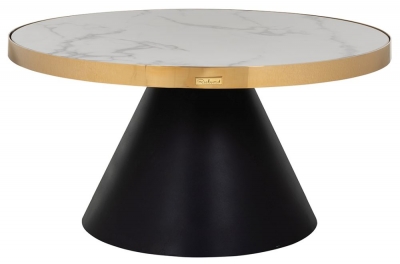 Product photograph of Odin White Marble Effect Round Coffee Table With Gold Trim from Choice Furniture Superstore