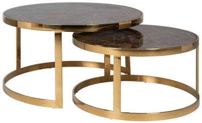Product photograph of Conrad Brown Marble And Gold Round Coffee Table Set Of 2 from Choice Furniture Superstore