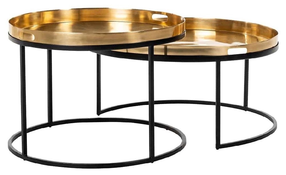 Clearance - Dustin Gold and Black Round Coffee Table (Set of 2) - FS415