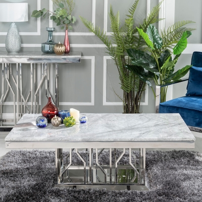Product photograph of Vortex Marble Coffee Table Grey Rectangular Top With Steel Chrome Base from Choice Furniture Superstore