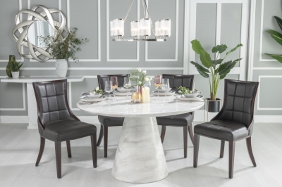 Product photograph of Carrera Marble Dining Table Set For 4 To 6 Diners 130cm Round White Top With Cone Pedestal Base - Paris Chairs from Choice Furniture Superstore