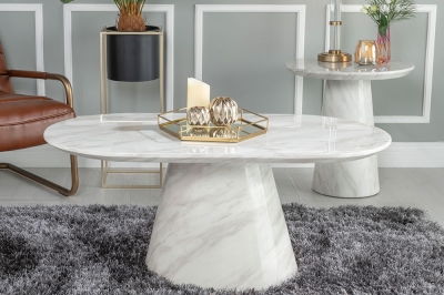 Product photograph of Carrera Marble Coffee Table White Oval Top With Cone Pedestal Base from Choice Furniture Superstore