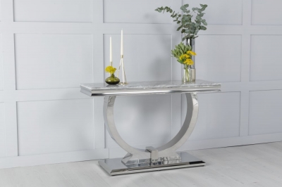 Product photograph of Glacier Marble Console Table Grey Rectangular Top With Ring Chrome Base from Choice Furniture Superstore