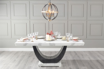 Product photograph of Madrid Marble Dining Table White Rectangular Top With Black Gloss U - Shaped Pedestal Base from Choice Furniture Superstore