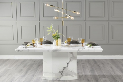 Product photograph of Naples Marble Dining Table White Rectangular Top With Pedestal Base from Choice Furniture Superstore