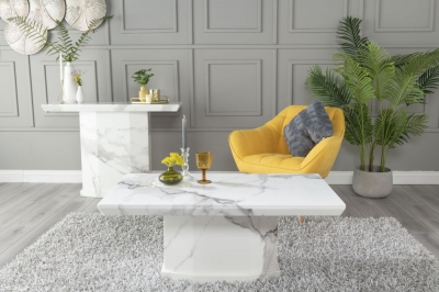 Product photograph of Naples Marble Coffee Table White Rectangular Top With Pedestal Base from Choice Furniture Superstore