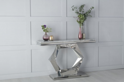Product photograph of Hexa Marble Consoletable Grey Rectangular Top With Steel Chrome Base from Choice Furniture Superstore