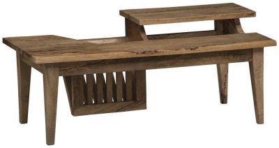 Clearance - Mid Century Solid Mango Wood Coffee Table with Magazine Rack, Light Natural Rustic Finish
