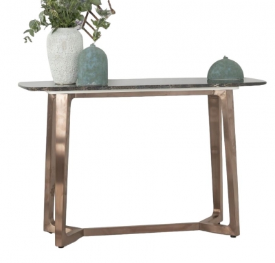 Clearance - Urban Deco Aurora Brown Marble and Bronze Console Table