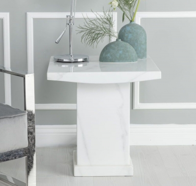 Product photograph of Turin Marble Lamp Table White Square Top With Pedestal Base from Choice Furniture Superstore